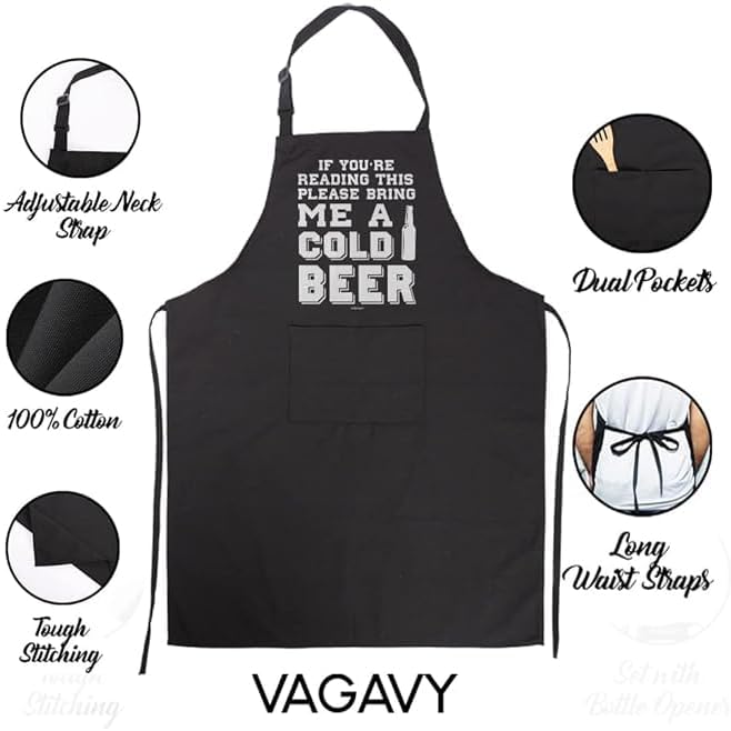 100% Cotton, Black Funny Aprons for Men, Dad, Husband - Birthday, Father’s Day Grilling Gifts for Papa, Husband.
