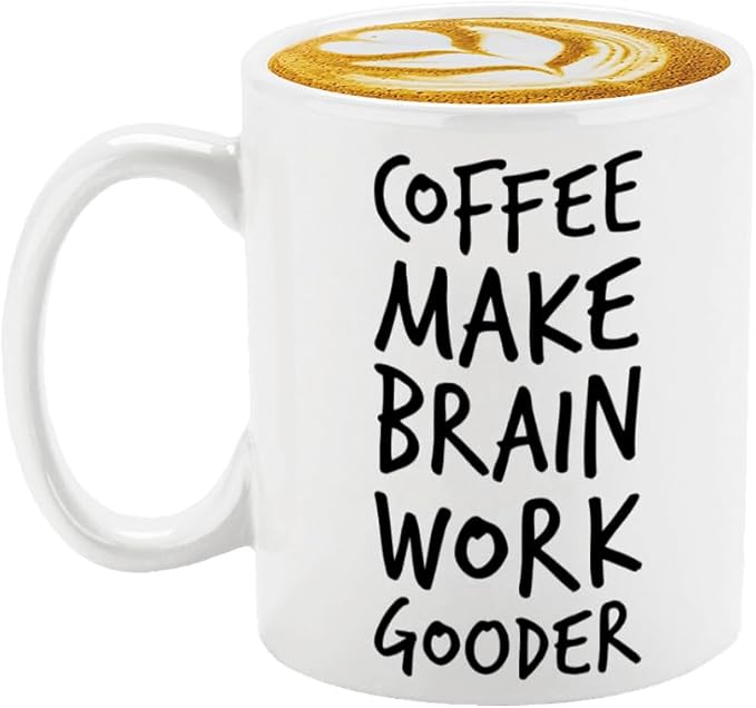 Veracco Coffee Make Brain Work Gooder Mug Funny Coffee Lover Gift Humorous Idea Family Friends Birthday Presents Sarcastic Office Berserk Tea Cup Caffeine Addict Brain Booster Gooder Vibes
