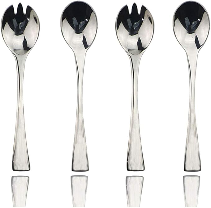JASHII 18/10 Stainless Steel Mirror Polished Silver 2 Pcs Salad Fork & 2 Pcs Salad Spoon Silverware Server Utensil Set