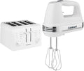 Cuisinart CPT-142P1 4-Slice Compact Plastic Toaster, White & HM-50 Power Advantage 5-Speed Hand Mixer, White