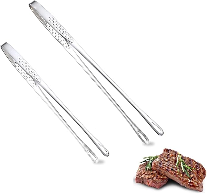 Stainless Steel Korean BBQ Grill Tongs, 2026 New Kitchen Cooking Tweezers, Extra-Long Food Tweezers Metal BarbecueTongs for Steak Meat Salad Buffet Home Outdoor BBQ (Small+Large)