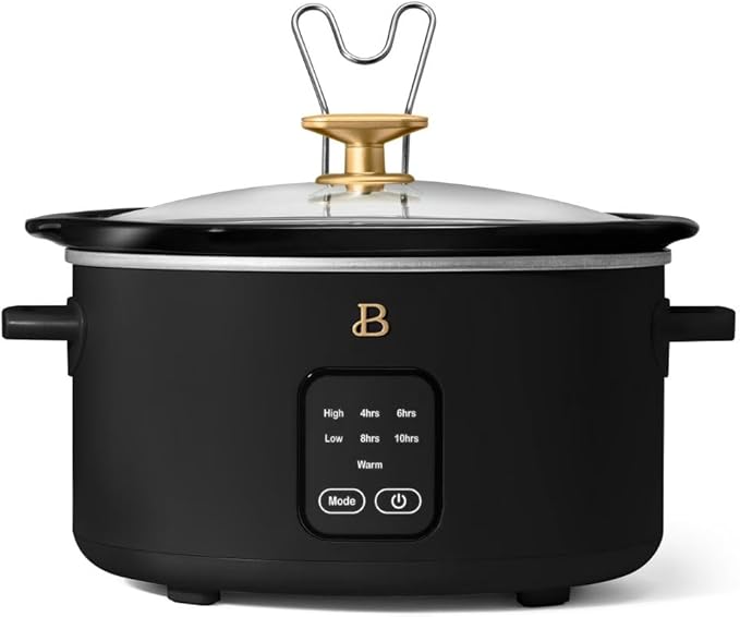 Beautiful by Drew Barrymore 4Qt Slow Cooker, Touch-Activated Display, 4 Presets, Auto Warm, Dishwasher-Safe Pot. (Black)