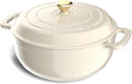 ROVSUN Enameled Cast Iron Round Dutch Oven, 7.5QT Pot with Lid &Dual Handles with Silicone Gloves,Oven Safe up to 500°F, Heavy-Duty Pre-Seasoned Cookware for Bread Baking, Braising, Stews, Roasting,Cream White