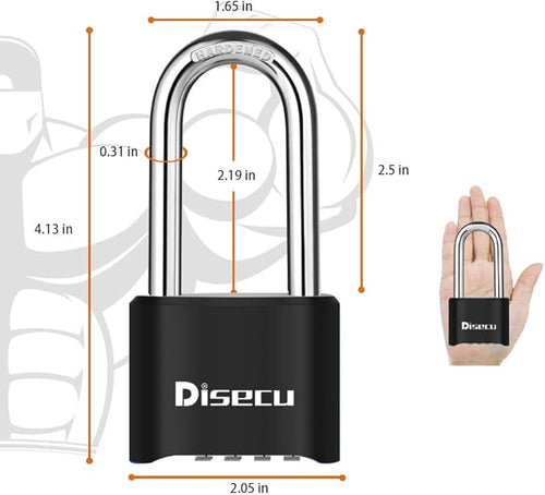1 Pack disecu Heavy Duty 4 Digit Combination Lock, 2.5 Inch Long Shackle Outdoor Waterproof Padlock with Steel Cable for Bike, Gate, Fence (Black)
