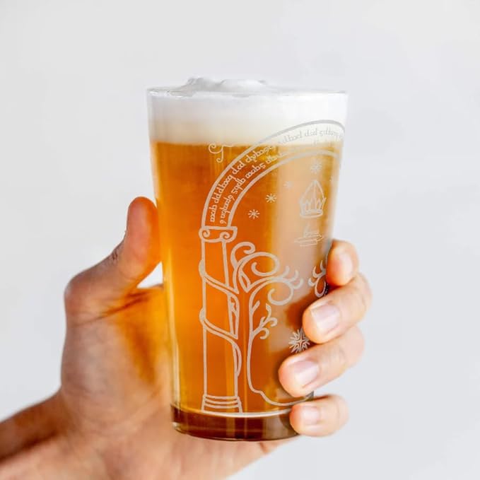 GATE OF MORIA Engraved 16oz Pint Glass | Inspired by Tolkien Power Ring and Middle Earth | Great Christmas Gift Idea | Unique Elvish Fantasy Wizard Fantasy Decor!