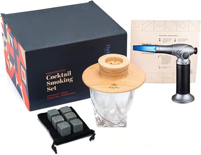 Cocktail Smoker Mixology Bartender Kit, Whiskey Smoker Kit for Old Fashioned & Bourbon Drinks, Drink Smoker Infuser Set with Torch and Wood Chips Gifts for Men (Without Butane) (with Wood Chips)