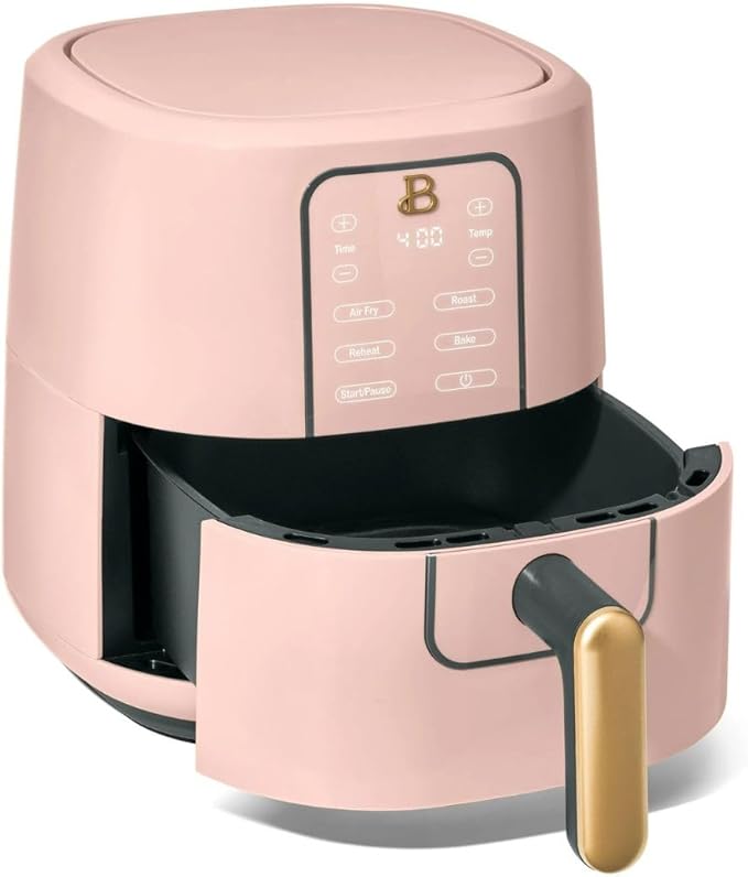 Beautiful 3 Quart Digital Air Fryer with TurboCrisp Technology – Matte Finish, Touchscreen, Nonstick Basket (Rose)