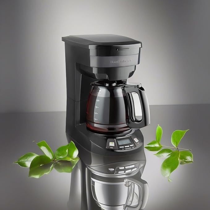 Hamilton Beach 12 Cup Programmable Drip Coffee Maker with 3 Brew Options, Glass Carafe, Auto Pause and Pour, Black Stainless (46293)