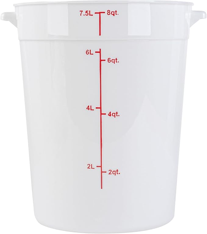 Restaurantware-Met Lux 8 Quart Food Storage Container, 1 White Storage Container - Lids Sold Separately, Red Volume Markers, Dishwashable Container, Side Handles, For Storing Foods