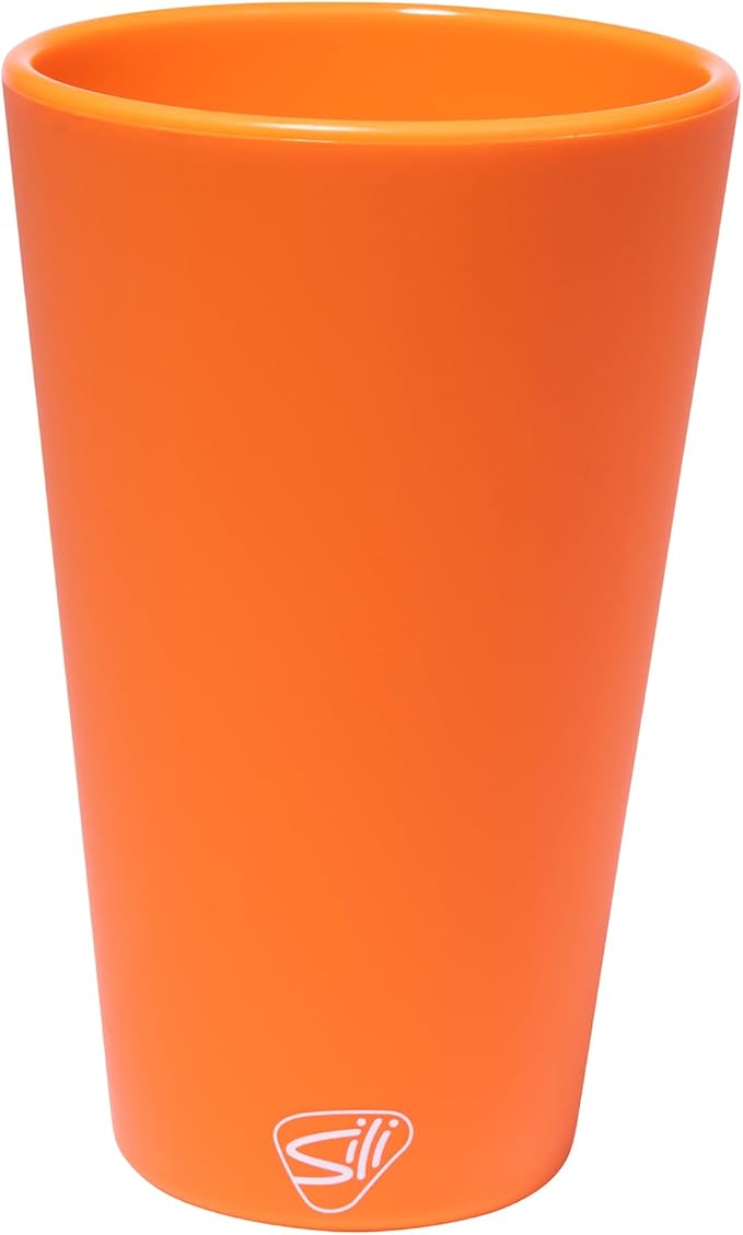 Silipint 16oz Silicone Pint Glass – Unbreakable BPA-Free Reusable Silicone Drinking Cup – Flexible Dishwasher Microwave & Freezer Safe – Stemless Glass for Water Coffee Smoothies (Orange)
