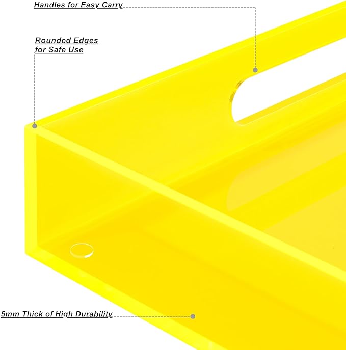 Large Acrylic Tray Ottoman Coffee Table Tray with Handles 17x13'' Decorative Serving Platter for Food Tea Dinner Snack Eating Bar Party, Neon Yellow