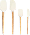 Silicone Spatula Set, 4 Piece Food Grade Rubber Spatula Nonstick Off-White Wooden Spatula, Spoonula, Jar Scraper for Cooking, Baking, Mixing, Frosting - Heat Resistant Up to 600°F（Dishwasher Safe ）