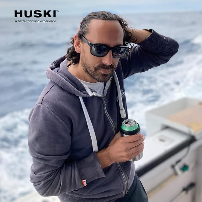 Huski Beer Cooler 2.0 | NEW | Premium Can and Bottle Holder | Triple Insulated Marine Grade Stainless Steel | Detachable 3-in-1 Opener | Works as a Tumbler | Best Gifts for Beer Lovers (Black)