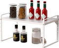 Slideep Expandable Shelf Rack Counter Organizer 16.54'' to 27.17'', 10.24'' Width Stackable Cabinet Shelves Organizer Storage Rack Cupboard Stand Spice Rack for Kitchen Bathroom Pantry -White