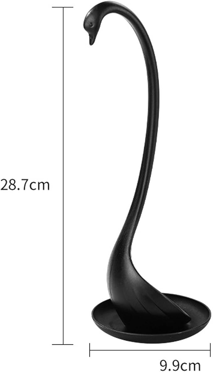 Swan Shaped Soup Ladle, Practical PP Material Long Handle Soup Spoon with Tray Lightweight Large Capacity Swan Shaped Soup Ladle for Home Kitchen (Black)