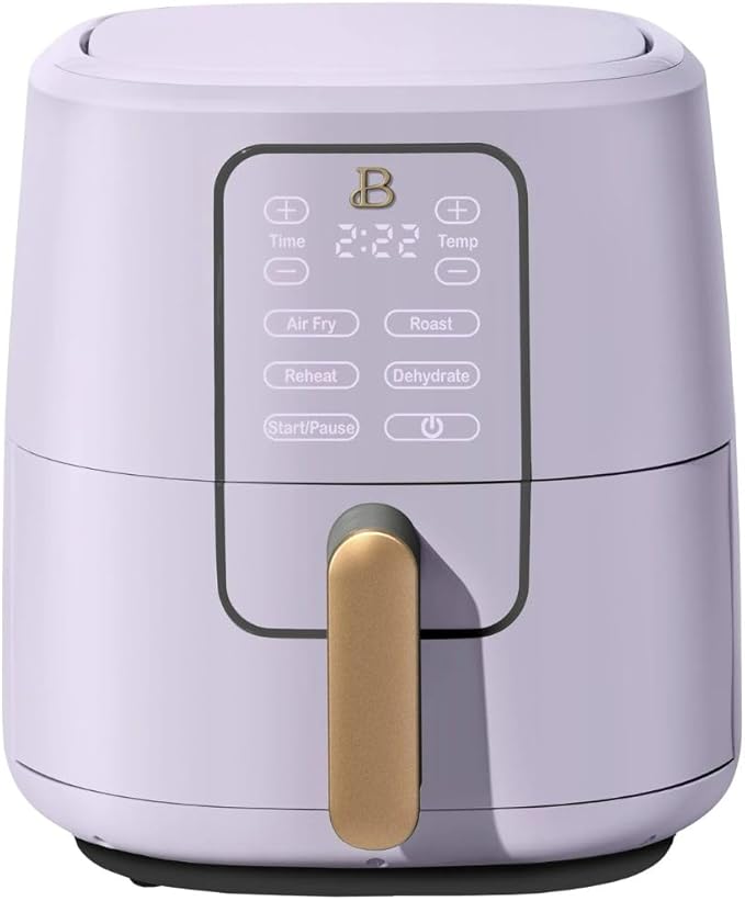 Beautiful by Drew Barrymore 6-Quart Digital Air Fryer, TurboCrisp Technology, Touch-Activated Display, 1750W, 90–400°F, Dishwasher-Safe Basket (LAVANDER)
