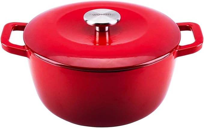 Enamel Cast Iron Dutch Oven with Lid,Dual Handles,Heavy-Duty Cookware for Sourdough Bread Baking,Braising,Stews,Roasting,Oven Safe up to 500° F,7QT,red