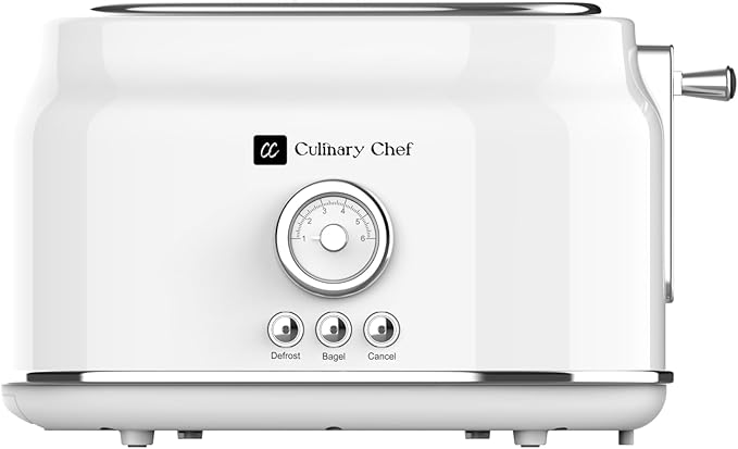 Frigidaire ETO102-WHITE, 2 Slice Toaster, Retro Style, Wide Slot for Bread, English Muffins, Croissants, and Bagels, 5 Adjustable Toast Settings, Cancel and Defrost, 900w, White