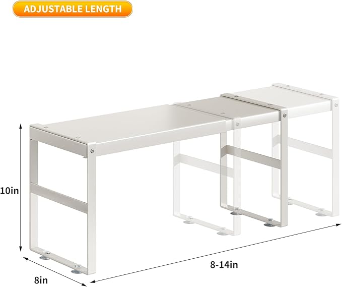 Expandable Kitchen Organizers Storage, Metal Cabinet Organizer Riser Rack for RV,Kitchen, Pantry, Cupboards, Under Sink and Counter Storage,Office,Adjustable Spice Rack,White