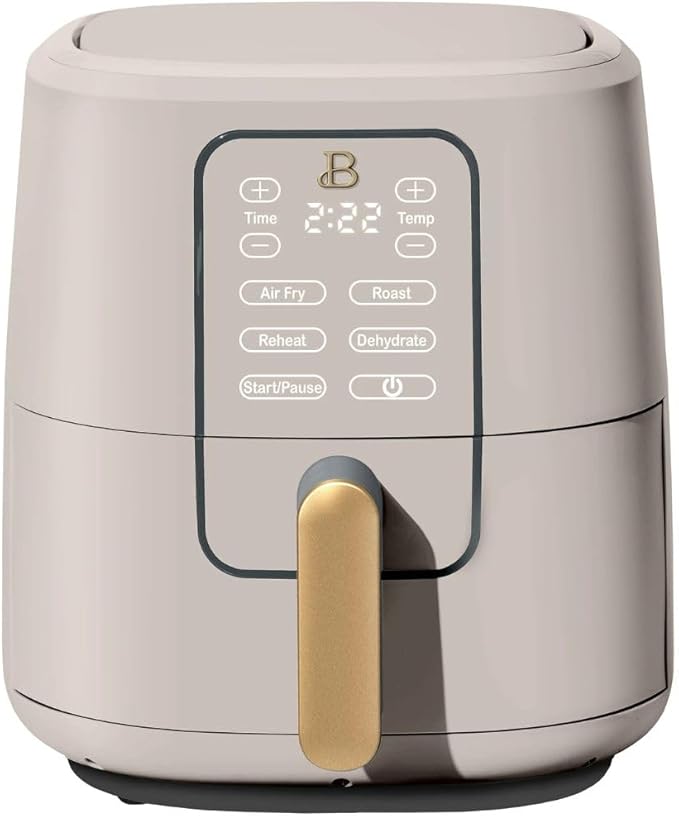 Beautiful by Drew Barrymore 6-Quart Digital Air Fryer, TurboCrisp Technology, Touch-Activated Display, 1750W, 90–400°F, Dishwasher-Safe Basket (PORCINI TAUPE)