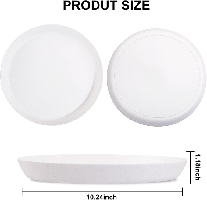 EI 18pcs White Wheat Straw Dinner Plates,Lightweight Dinner Plates,Premium Reusable Plastic Plates,Unbreakable Deep Dinner Plates for School,Family Dinner,Picninc