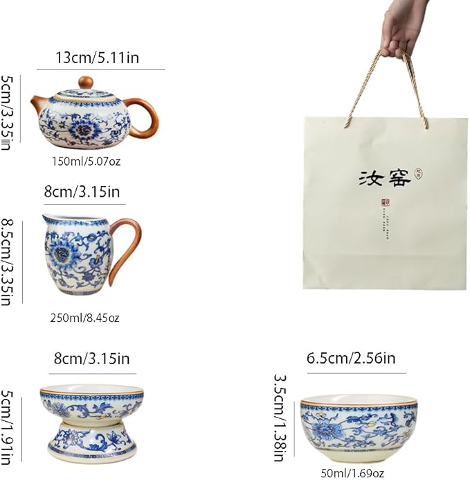 Chinese Tea Pot Sets,10 Pcs Portable Ceramic Cup for Tea, White And Blue Tea Kettle Set,Including 1 Teapot, 1 Tea Strainer, 7 Tea Cups, Asian Tea Sets For Adult,Home,gifing,Tea Lover And Office