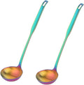 Buyer Star 2 Pcs Soup Ladle Spoons,Rainbow Cookware Serving Long Handle Steel Slotted Spoon Cooking Utensil Set for Hotpot
