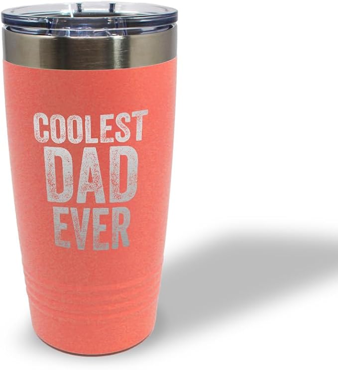 Tumblera Tumblers Travel Mugs Coolest Dad Ever C Family & Friends Dad Insulated Drinkware Personalized Tumbler Cups Coffee Tumbler Engraved Stainless-Steel 20 Oz Coral Design Only