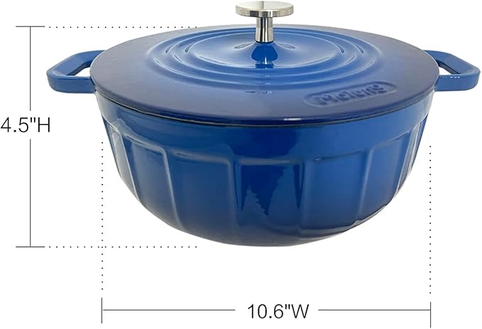 5 Quart Enameled Cast Iron Dutch Oven with Lid - round pot with lid – blue dutch oven - Enamel pot(Skydeep Blue)