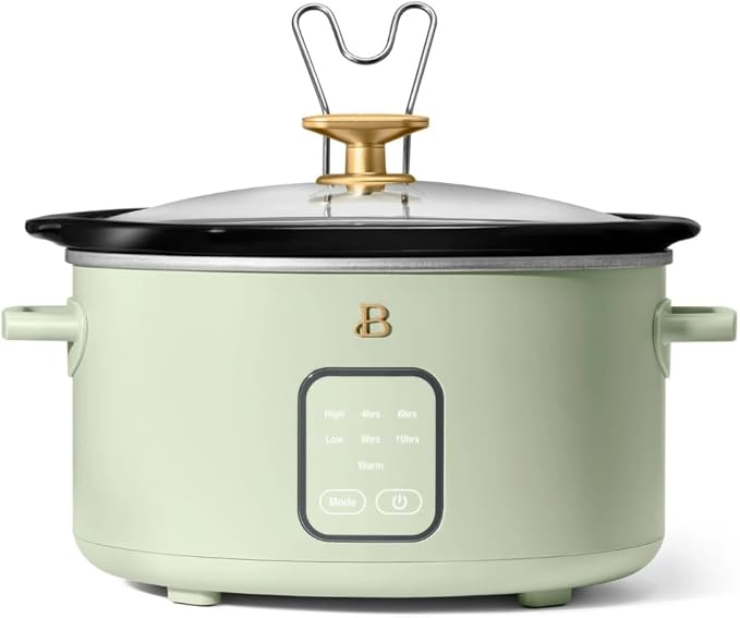Beautiful 4-Quart Slow Cooker with Touch-Activated Display, Programmable Digital Controls, Removable Non-Stick Pot, Keep Warm Function, by Drew Barrymore (Sage Green)