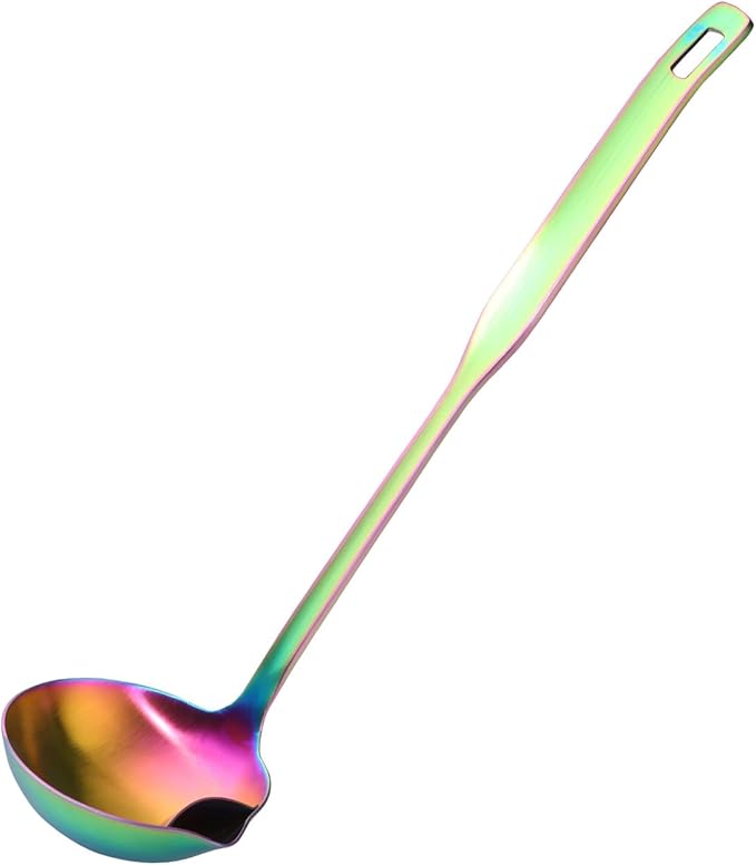 Metal Soup Ladle with Tilted Mouth，2 Piece Fat Multi-Purpose Separator Oil Strainer Serving Spoon Set for Kitchen Restaurant Cooking Hotpot