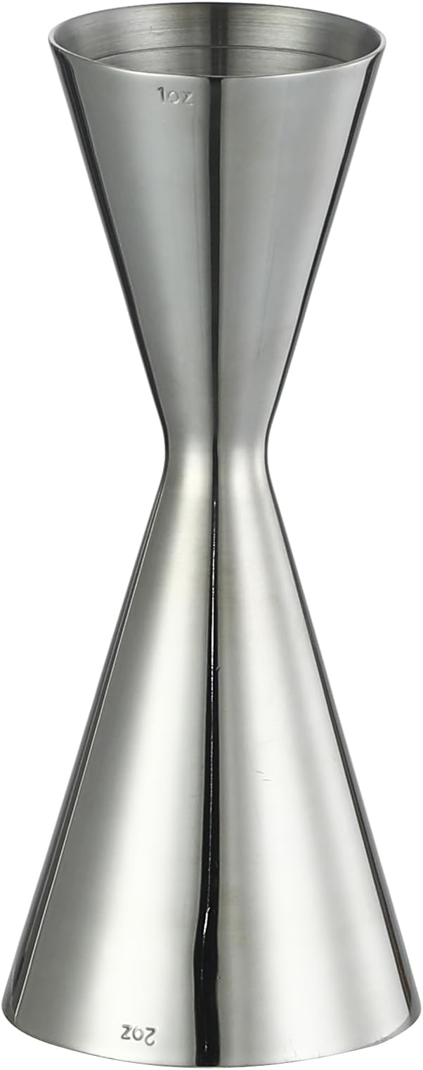 Double Cocktail Jigger Slim Style Measuring Jigger with Etched Pattern (Silver)
