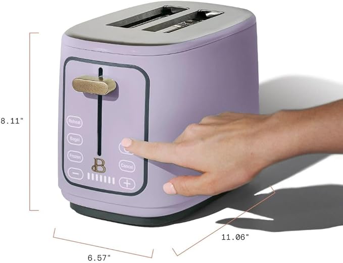 Beautiful by Drew Barrymore 2-Slice Toaster, Touch-Activated Display, 7 Shade Settings, Bagel/Frozen/Reheat Presets. (Lavender)