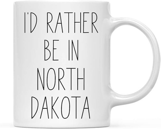 Andaz Press U.S. State 11oz. Coffee Mug Gift, I'd Rather Be in North Dakota, 1-Pack, Long Distance College Going Away Study Abroad Birthday Christmas Gifts