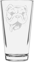 Bulldog Dog Themed Etched All Purpose 16oz Pint Glass