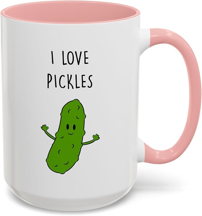 Cute Pickle Lovers Coffee Mug - I Love Pickles, Black Accent Mug, Funny Gift for Veggies Fans, Kitchen Decor, Unique Ceramic