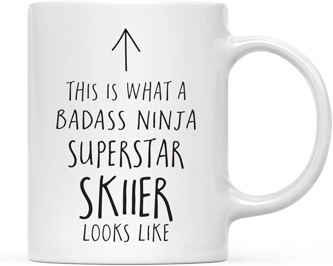 Andaz Press Funny 11oz. Ceramic Coffee Tea Mug Gift, This is What a Badass Ninja Superstar Skiier Looks Like, 1-Pack, Birthday Christmas Gift Ideas Coworker
