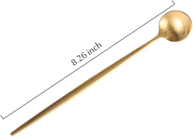 Gold 18/10 Stainles Steel Long Handle Ice Cream Spoon, Latte Spoon, Cocktail Stirring Spoons, Matte Finish, Dishwasher Safe, Pack of 6