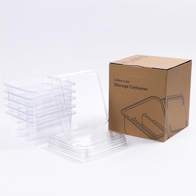 Collins Cube Storage Container (5 pk) - Craft Ice Storage Containers with Lids | Easily Stack and Store in Freezer | Compact and Robust | Keeps Cubes Fresh and Clear