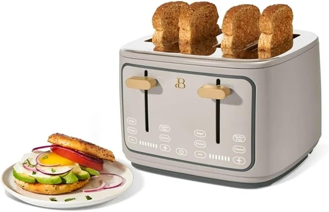 Beautiful 4 Slices Toaster - 7 Shade Settings, Touch Display, Extra-Wide Slots for Bagels, Gluten-Free & Frozen Presets, LED Countdown, Removable Crumb Tray, 1800-watt toasting (Porcini Taupe)