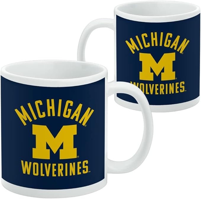 University of Michigan Wolverines Logo Ceramic Coffee Mug, Novelty Gift Mugs for Coffee, Tea and Hot Drinks, 11oz, White