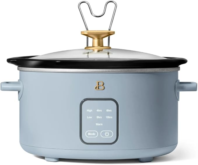 Beautiful 4-Quart Slow Cooker with Touch-Activated Display, Programmable Digital Controls, Removable Non-Stick Pot, Keep Warm Function, by Drew Barrymore (Cornflower Blue)