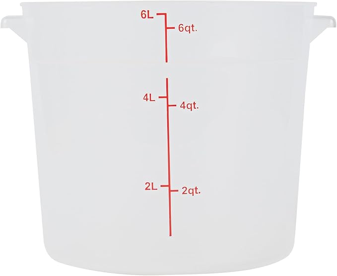 Restaurantware-Met Lux 6 Quart Food Storage Container, 1 Translucent Storage Container - Lids Sold Separately, Red Volume Markers, Dishwashable Container, Side Handles, For Storing Foods