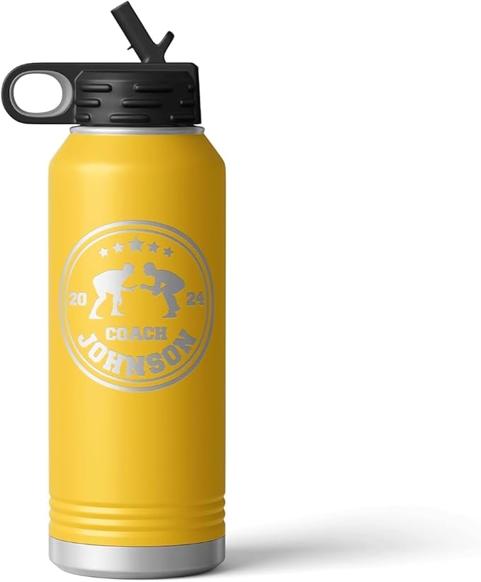 Wrestling Coach gifts, Tumbler, Coach tumbler, Wrestling gifts, Coach Beer glass, Coach gift, Coach gifts, Wrestling Coach (Wrestling Circle, Yellow, 32oz Water Bottle)