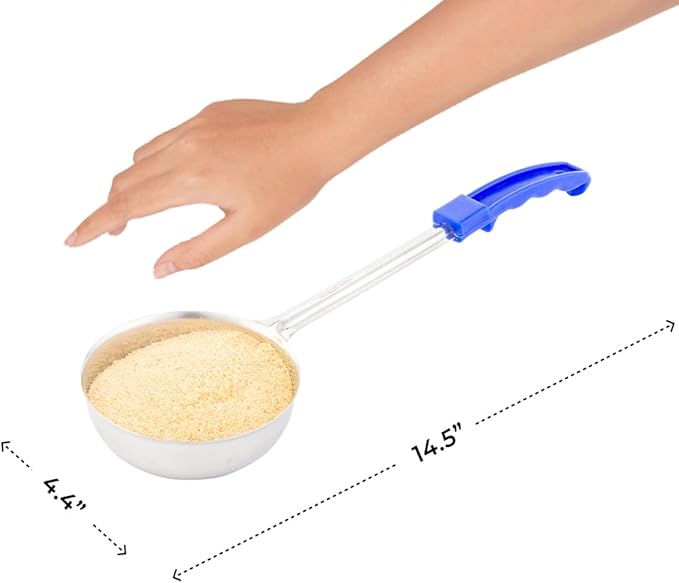 Restaurantware Met Lux 8 Ounce Portion Ladle 1 With Blue Handle Portion Serving Spoon - Does Not Corrode Dishwashable Stainless Steel Portion Control Serving Utensil Multipurpose