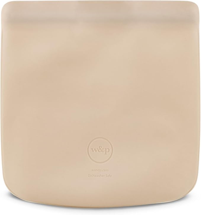 W&P Porter Silicone Reusable Storage Bag, Sandwich (34oz Flat), Oat, Food Storage Container, Microwave and Dishwasher Safe, Easy Cleaning