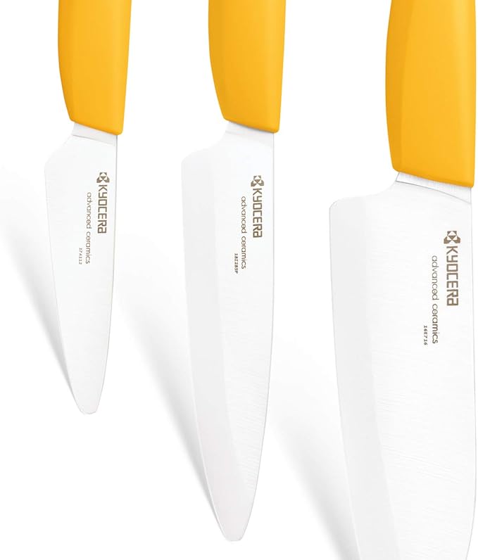 Kyocera 3Piece Advanced ceramic Revolution Series Knife Set, Yellow,White