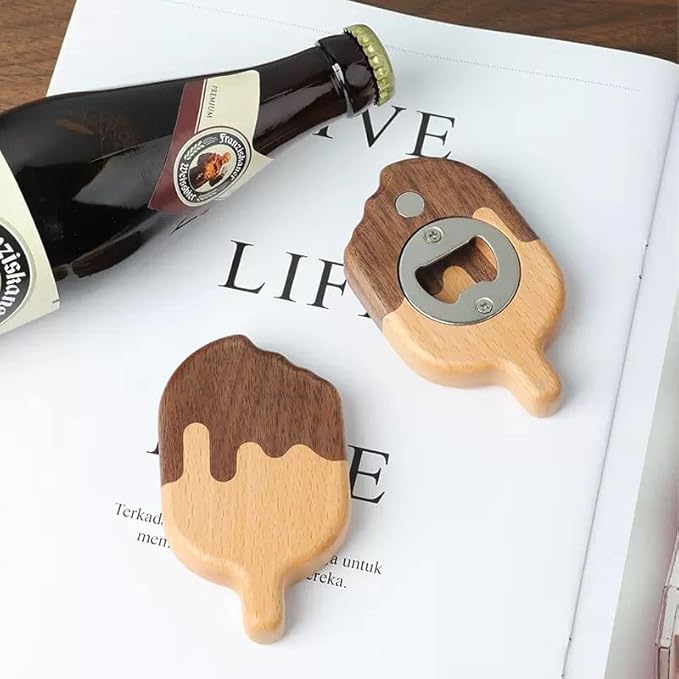 Ice Cream Bottle Opener,Creative Magnetic Beer Bottle Opener for Fridge - Stick to Refrigerator for Easy Storage with Magnet, Gift for Men Husband Father Dad Boyfriend- 1 Pack