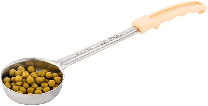 Restaurantware Met Lux 3 Ounce Portion Ladle 1 Perforated Portion Serving Spoon - Ivory Handle Dishwashable Stainless Steel Slotted Serving Utensil Multipurpose For Serving Pasta