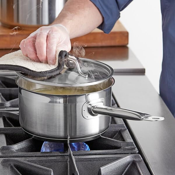 SS1 Series 3.5 Qt Stainless Steel Sauce Pan with Aluminum-Clad Bottom, Silver, NSF Listed, Induction Ready, Dishwasher Safe, 4.25 Inch Height with Cover